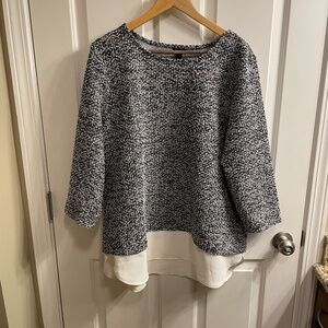 Ann Taylor Women's Mixed Media Black and White Sweater Top, Size XXL
